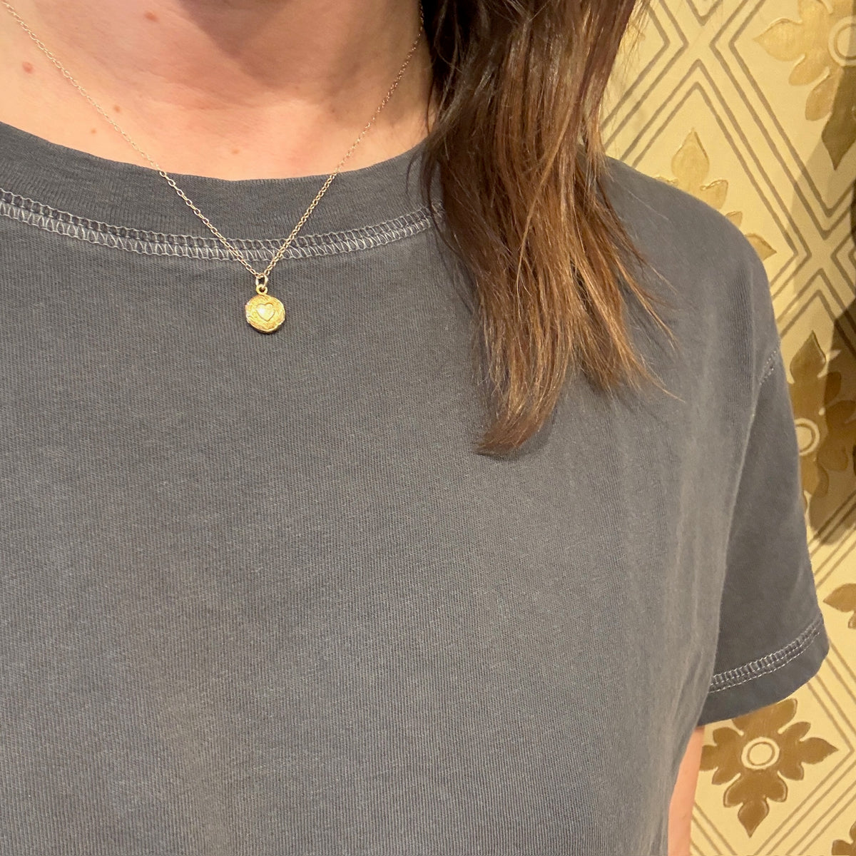 Tiny Round Locket with Engraved Heart