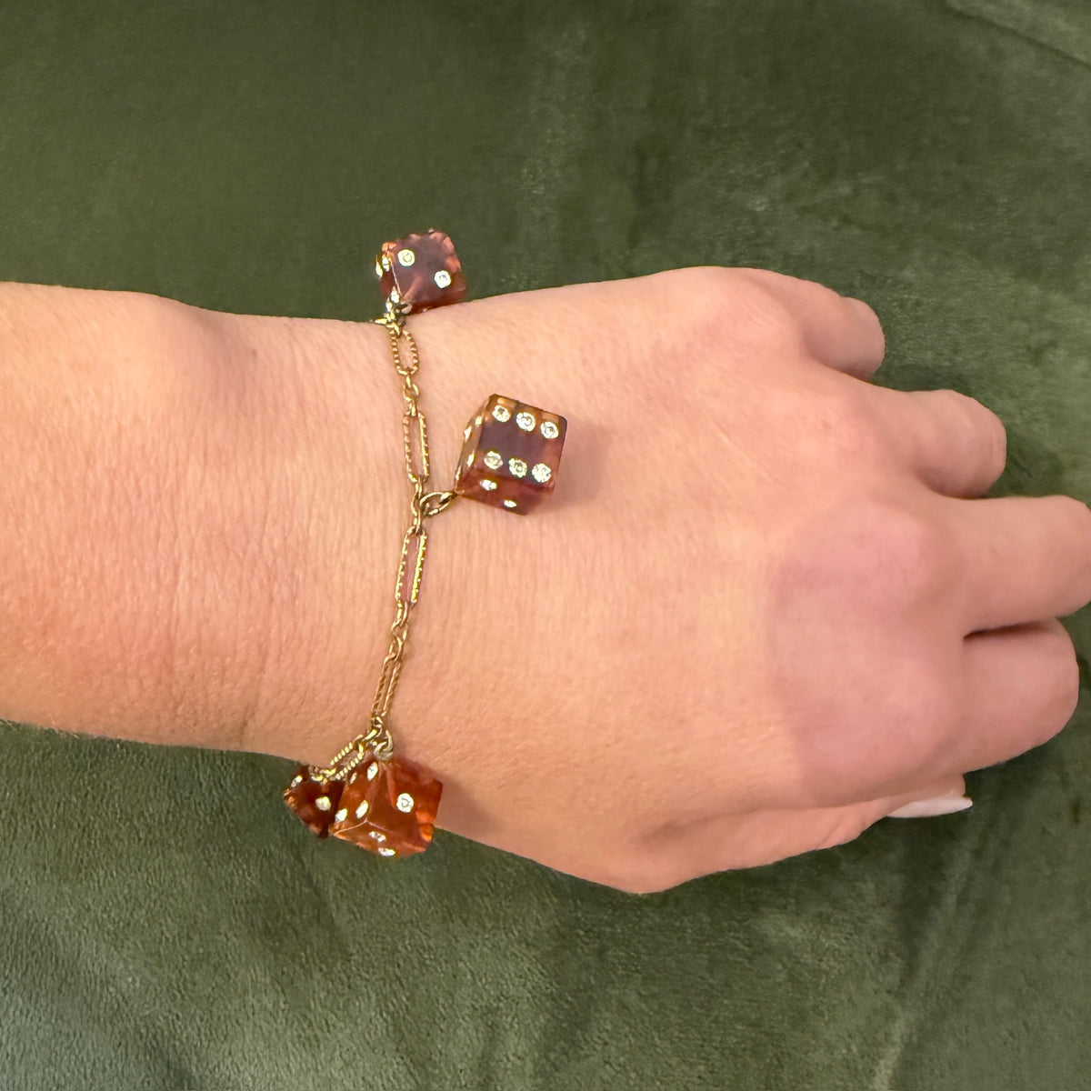 Sassy Jazz Age Celluloid & Brass Dice Bracelet