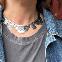 Meso-American Pyramid Motif Sterling Silver Choker