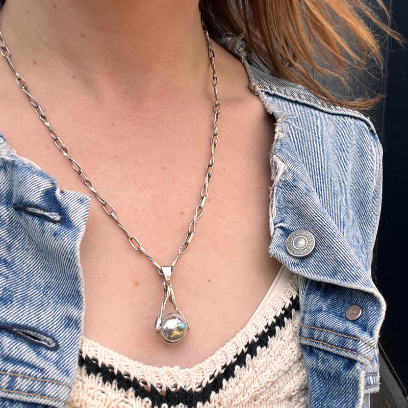 Mid Century Sterling Silver Fancy Link & Orb Necklace – Gem Set Love