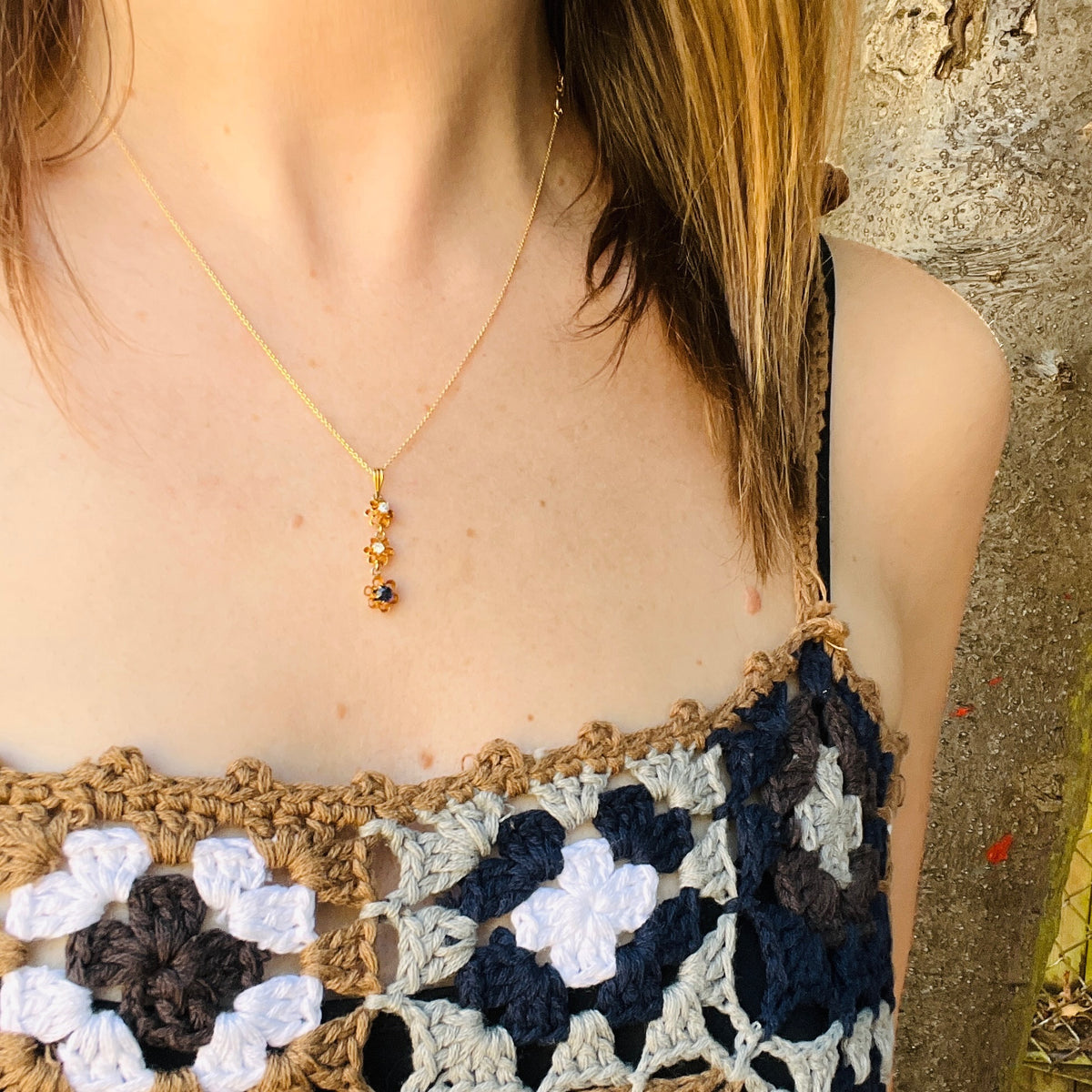 Diamond & Sapphire Set Victorian Flower Pendant