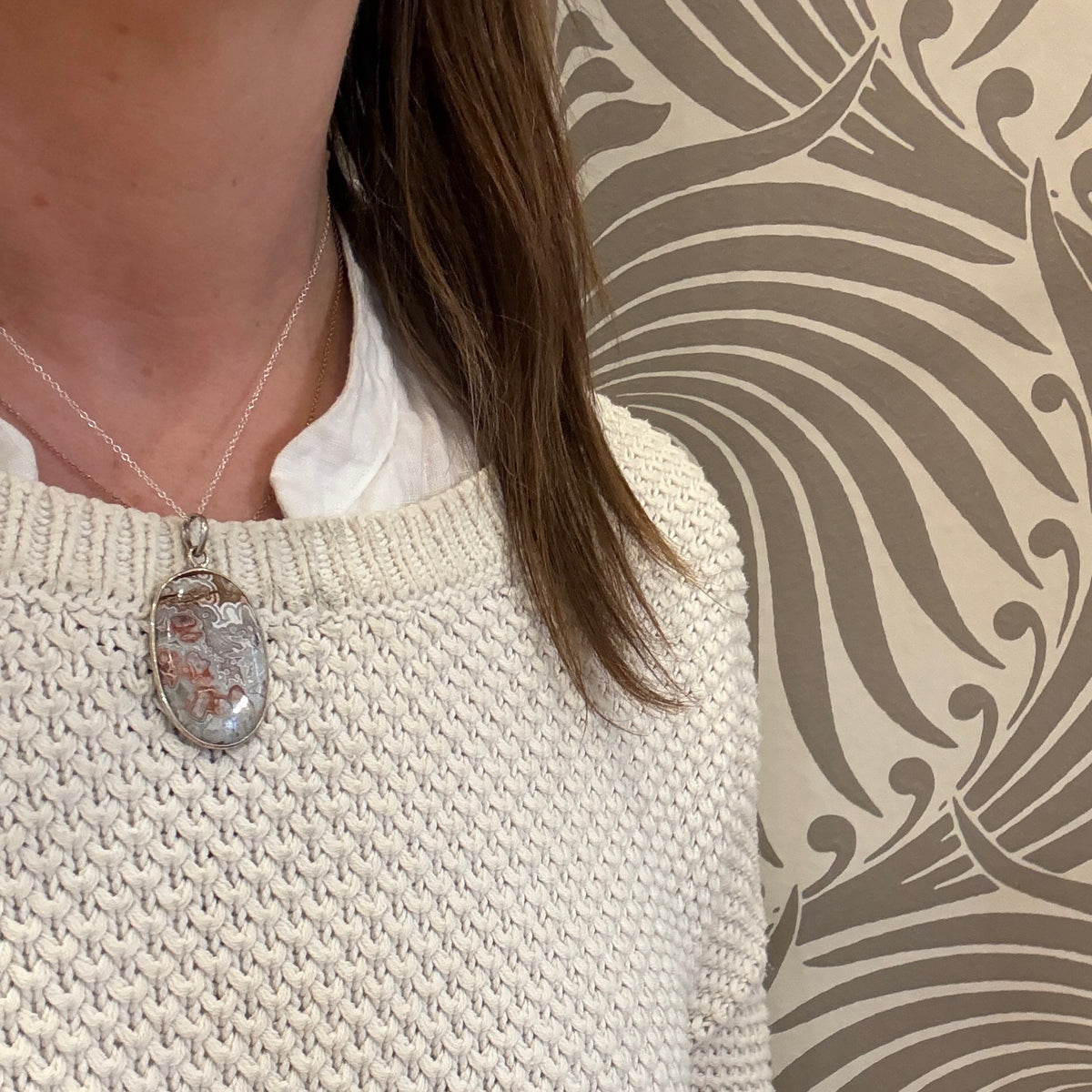 Incredible Laguna Lace Agate & Sterling Silver Pendant