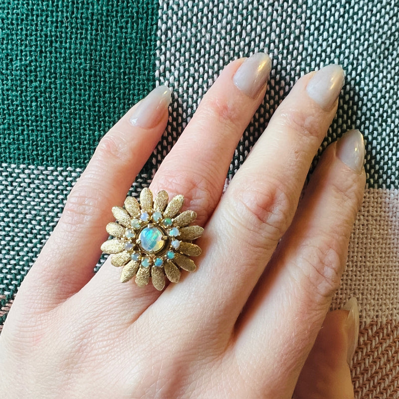 Flamboyant Flower Opal & Gold Pop Art Ring