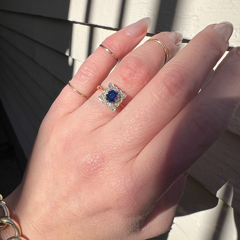 English Sapphire & Diamond Picture Frame Ring