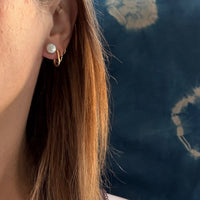 Silvery Freshwater Pearl & Steel Stud Earrings