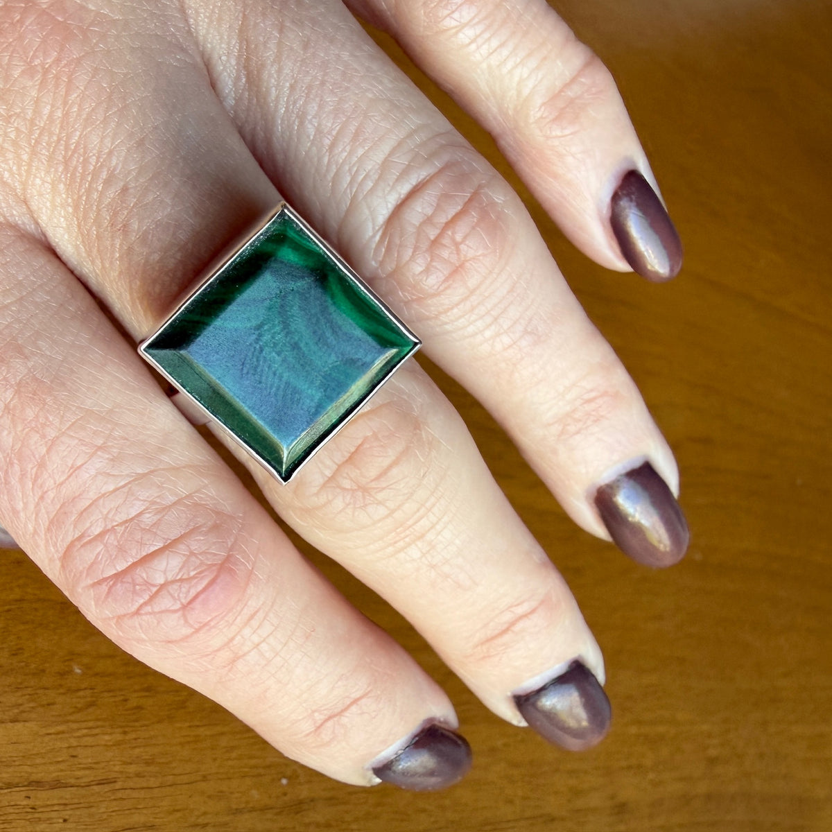 Square Malachite in Sterling Silver Ring