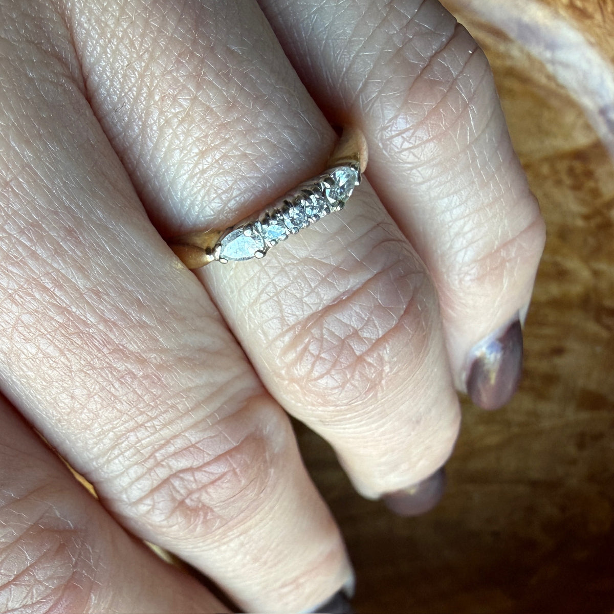 Pear Shape and Round Diamond Platinum and 18k Gold Band
