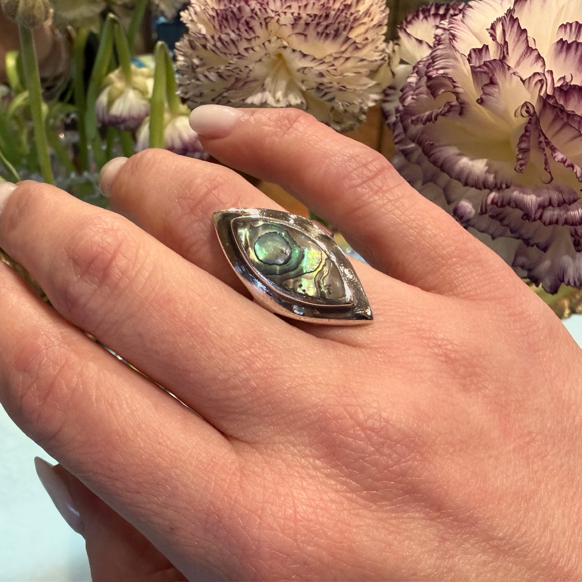 Eldritch Landscape Abalone Navette Ring