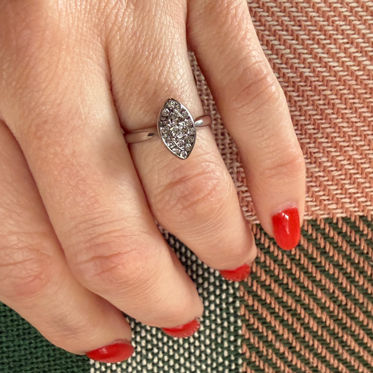 Petite Mid Century Diamond Navette Cluster Ring