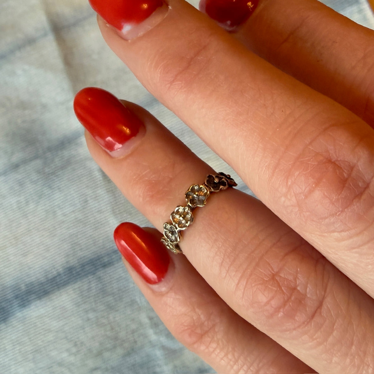 Tiny 14k Gold Flower Crown Pinky Ring