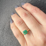 Enchanting Emerald in Engraved Gold Solitaire Ring