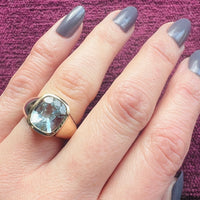 Icy Blue Aquamarine in Voluptuous Gold Signet Ring