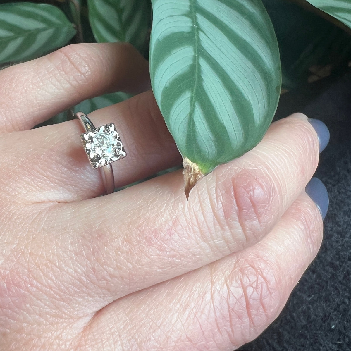 Simply Sparkly Old Mine Cut Diamond Solitaire Engagement Ring