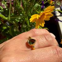 Rare Moldavite Teardrop in Gold Bezel Ring by 720