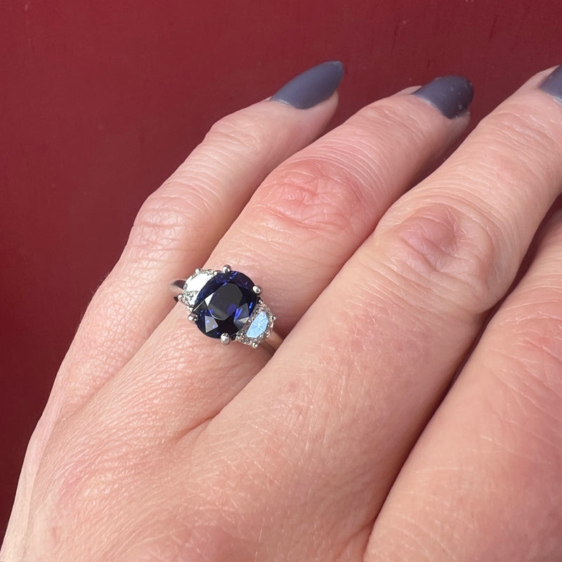 Breathtaking Thai Sapphire & Diamond Trilogy Ring