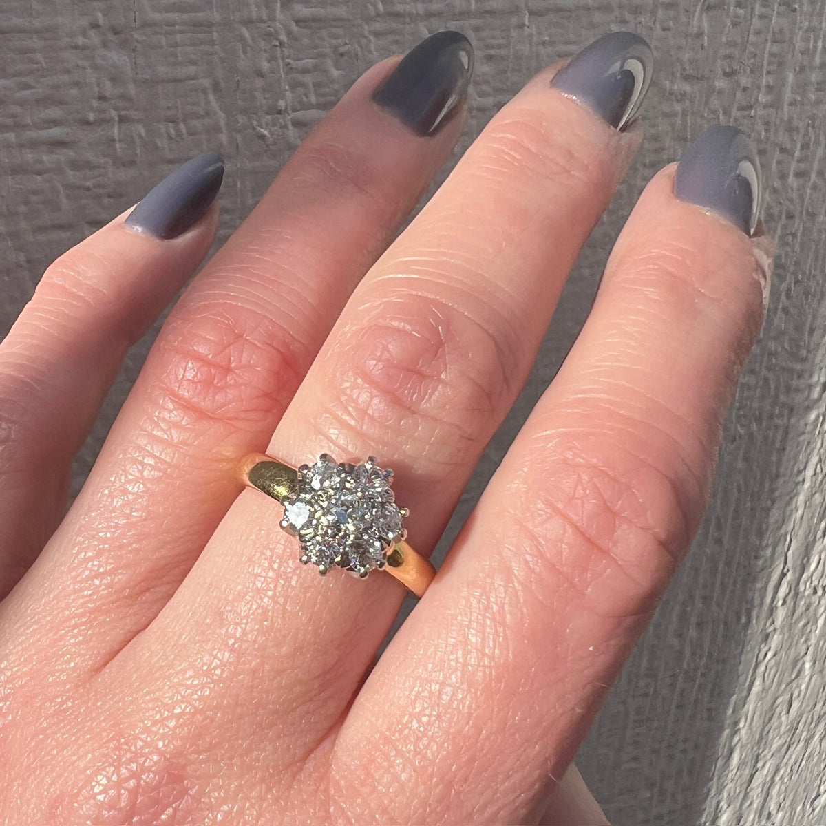 Antique Old Mine Cut & Old European Cut Diamonds in Platinum & Gold Engagement Ring