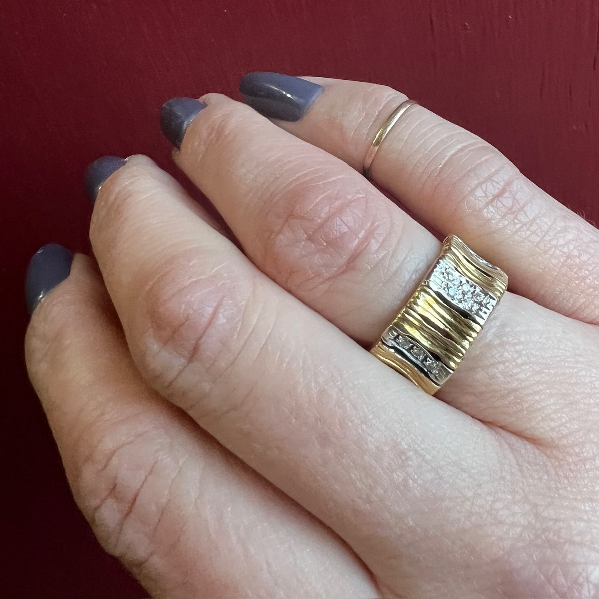 Roberto Coin "Elephant Skin" 18k Gold & Diamond Band