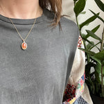 Spicy Red Jade in Gold Pendant with Diamond Accent