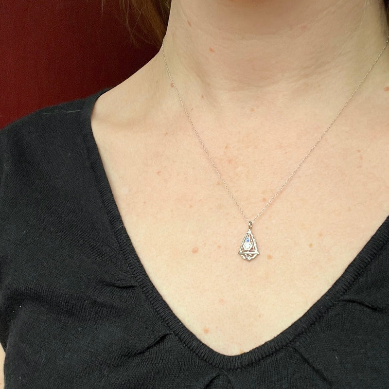 Delightful Diamond & Sapphire White Gold Drop Pendant