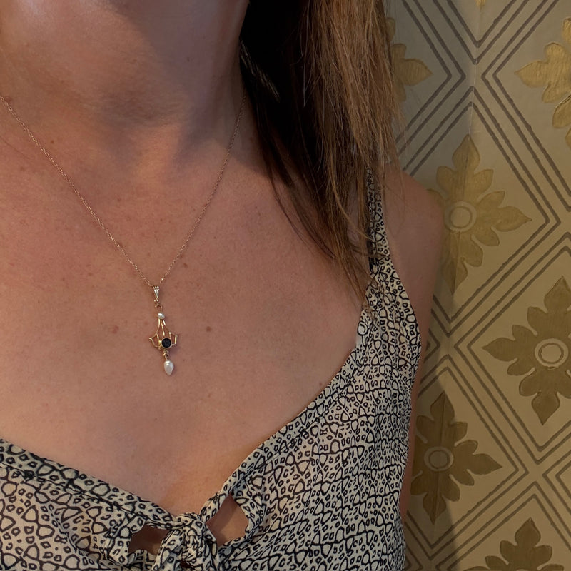 Edwardian Lavalier Necklace with Sapphire & Pearls