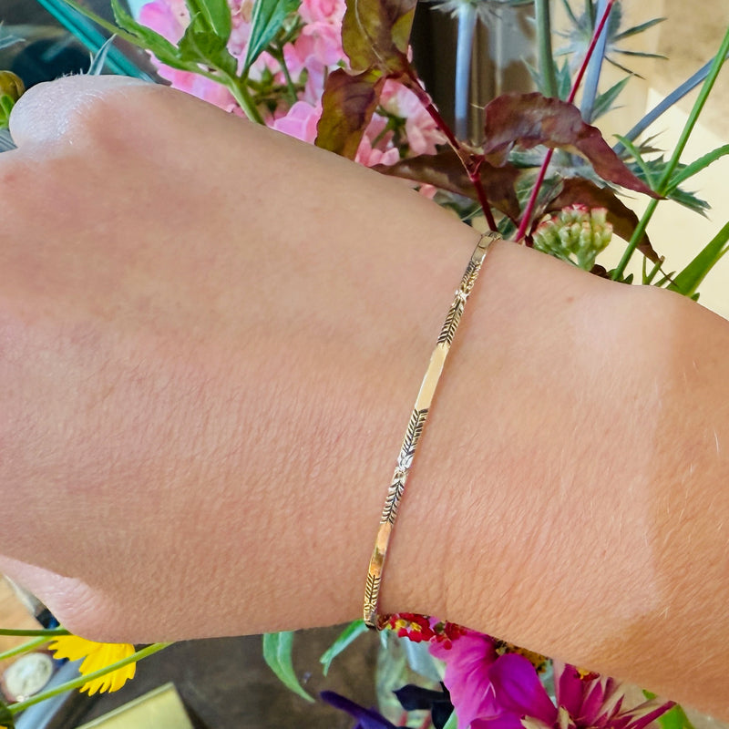 Pretty Little Flower Engraved 14k Gold Bangle