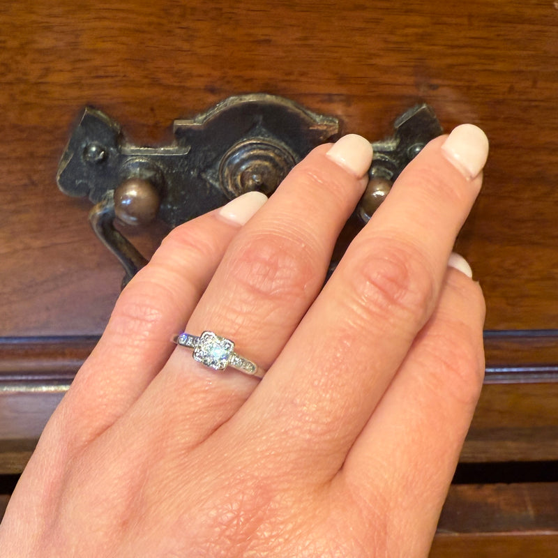 Graceful Old Euro Cut Diamond in Platinum Engagement Ring
