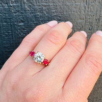 Old European Cut Diamond and Ruby Gold and Platinum Engagement Ring