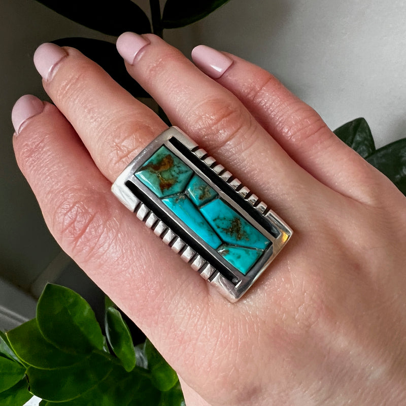 Sleeping Beauty Turquoise Statement Ring with Modernist Style