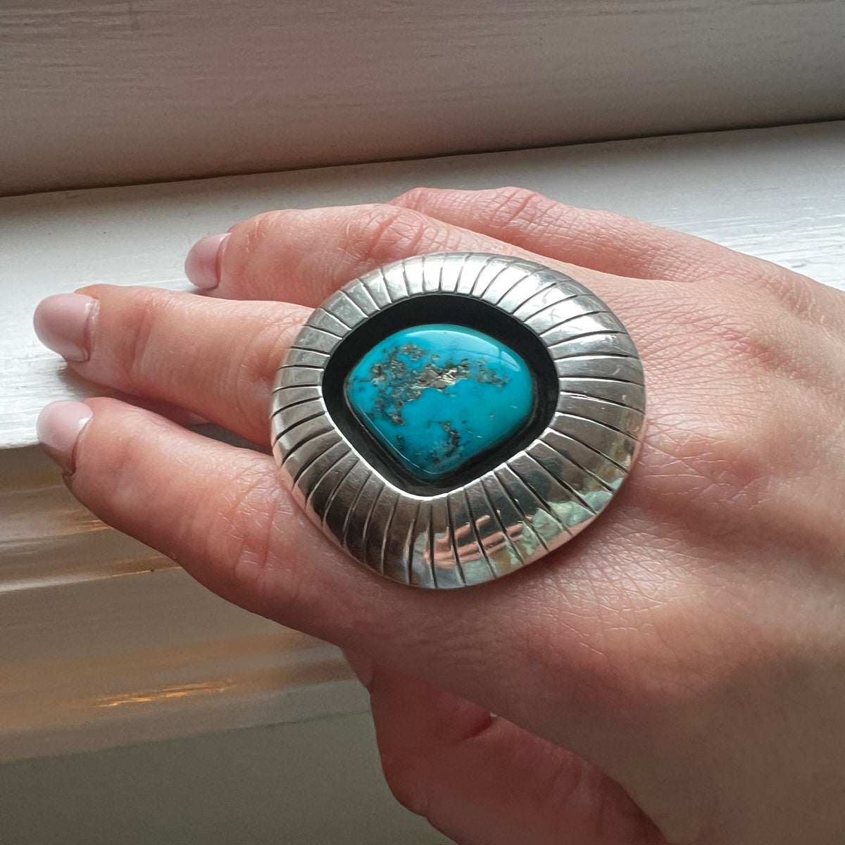 Oversized Shadowbox Turquoise & Sterling Ring