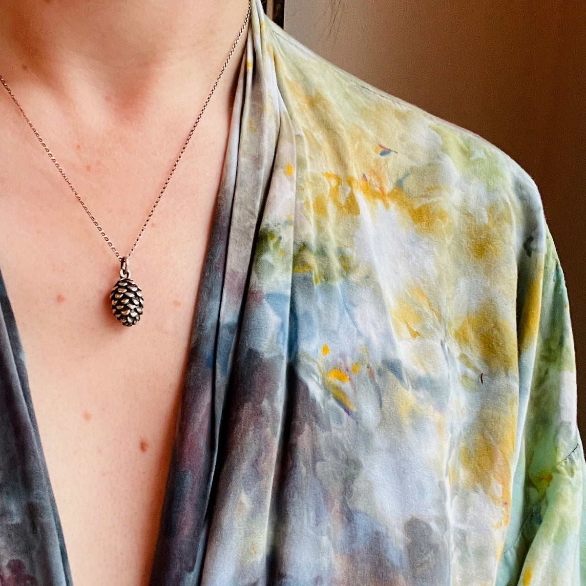 Three-Dimensional Sterling Pinecone Charm Necklace