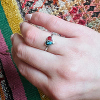 Opposites Attract Coral & Turquoise Heart Ring