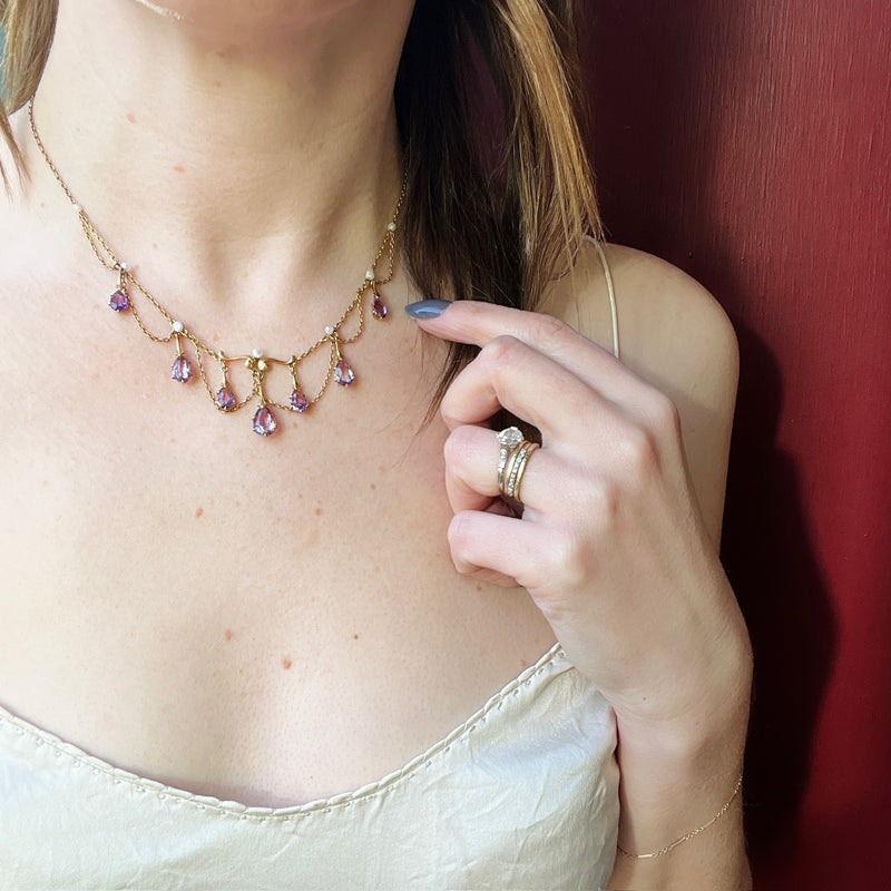 Dreamy Amethyst & Pearl Festoon Necklace