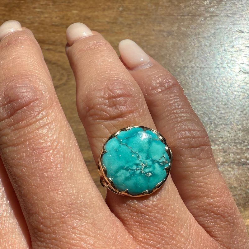 Vintage Turquoise in Sculpted Gold Bezel Ring by 720