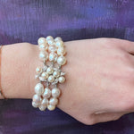 Glamorous Three-Strand Pearl Bracelet with Pearl & Diamond Clasp