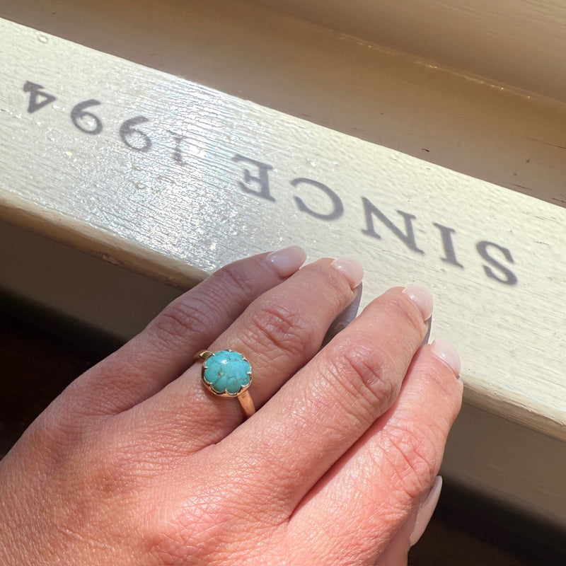 Beautiful Blue Turquoise in Waved Bezel Ring by 720