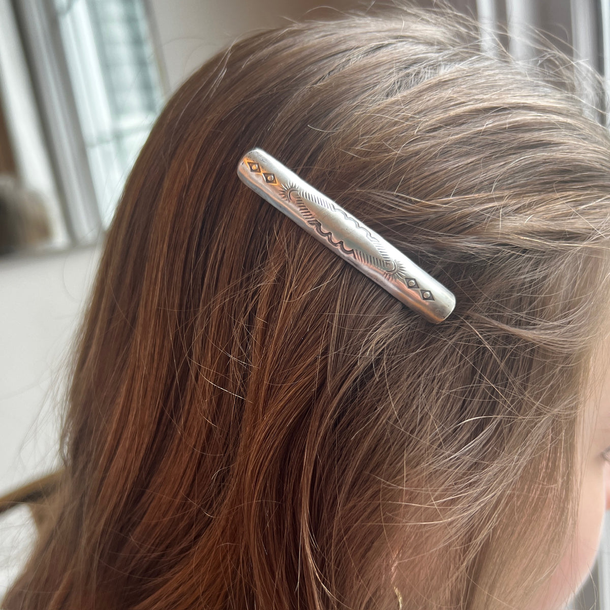 Rocker Stamped Silver Bobby Pin Sheathe Barrette