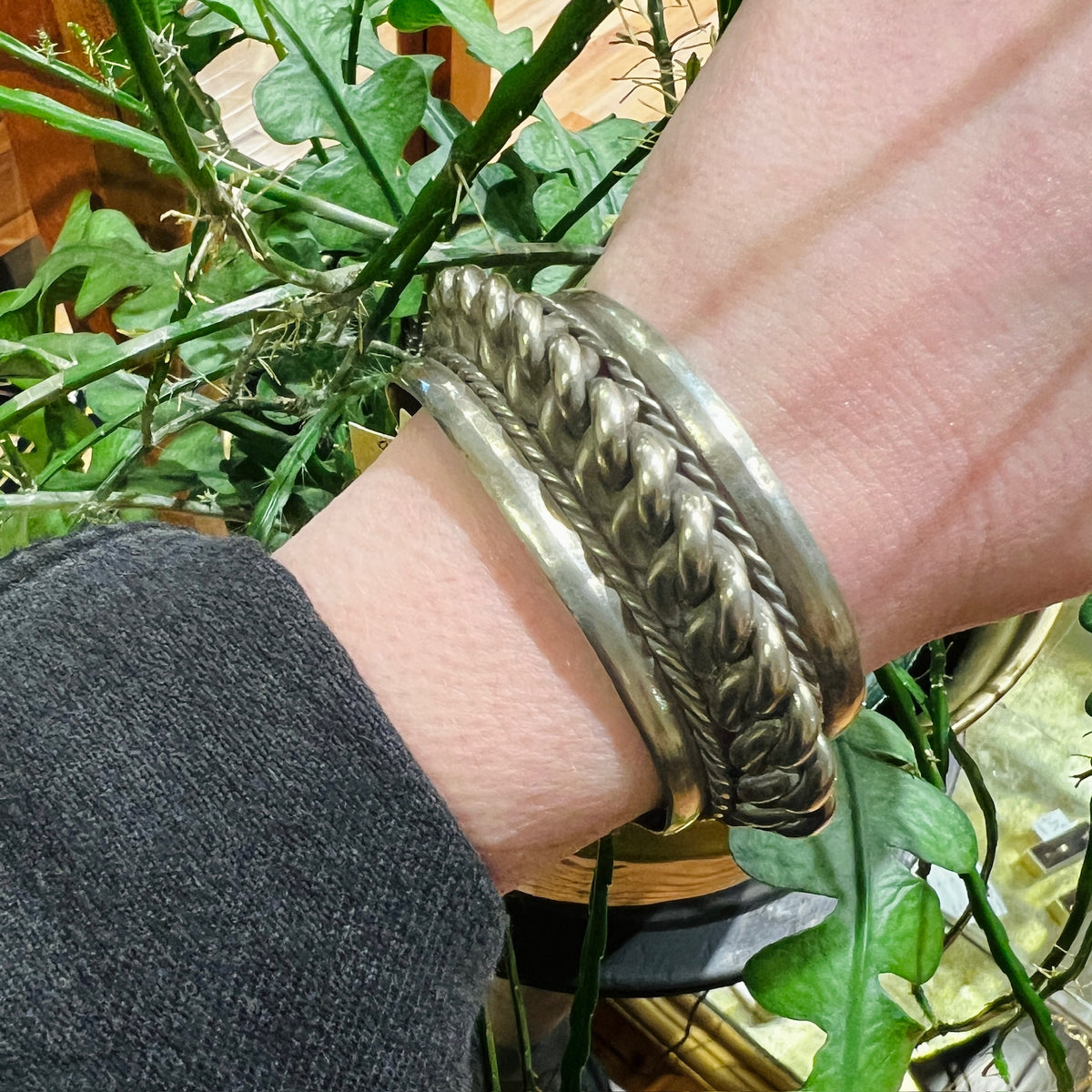 Chunky Twisted White Brass Cuff Bracelet
