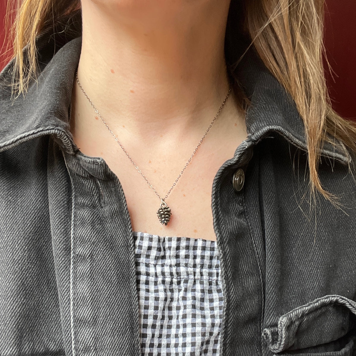Realistic Sterling Silver Pinecone Charm Necklace