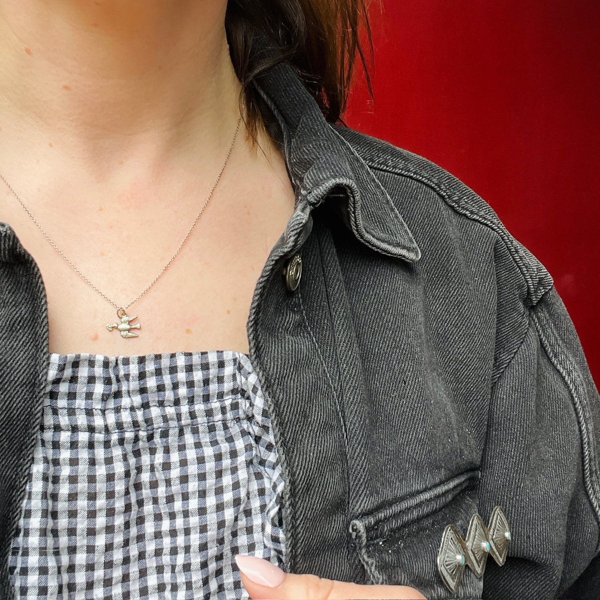 French Silver Love Token Bird Necklace