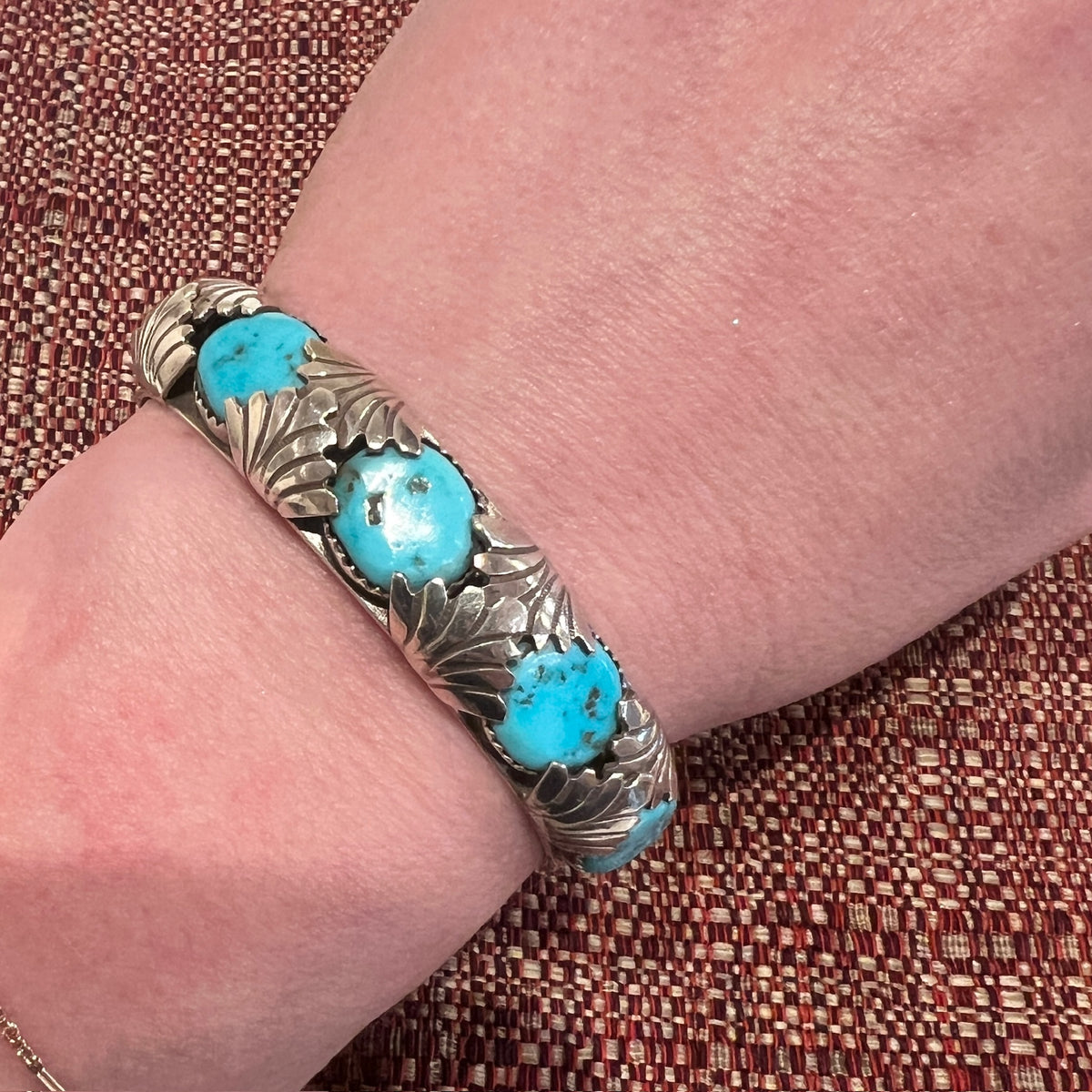 Signed Zuni Turquoise & Sterling Silver Cuff