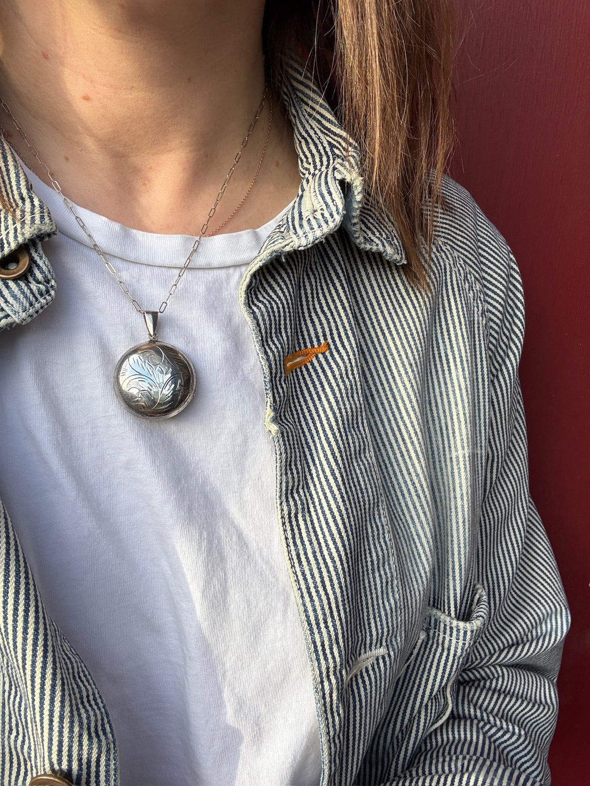 Chubby Round Engraved Sterling Silver Locket