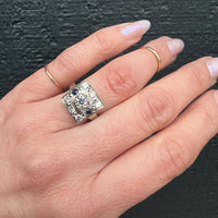 Deco Square Diamond and Sapphire Ring