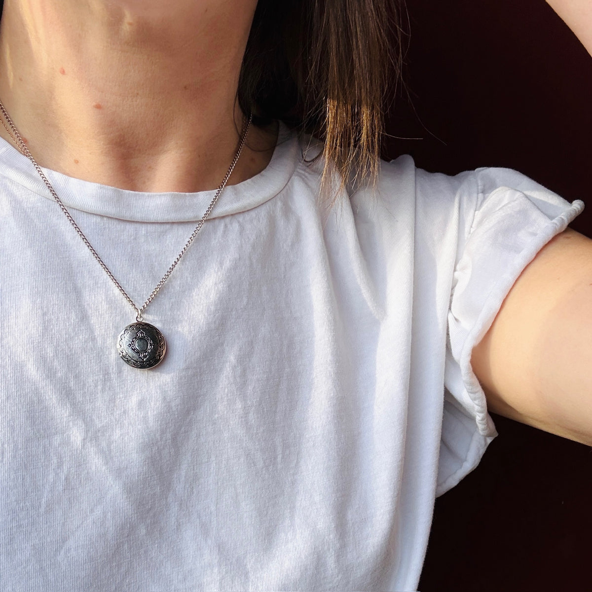Engraved Round Silver-Tone Locket