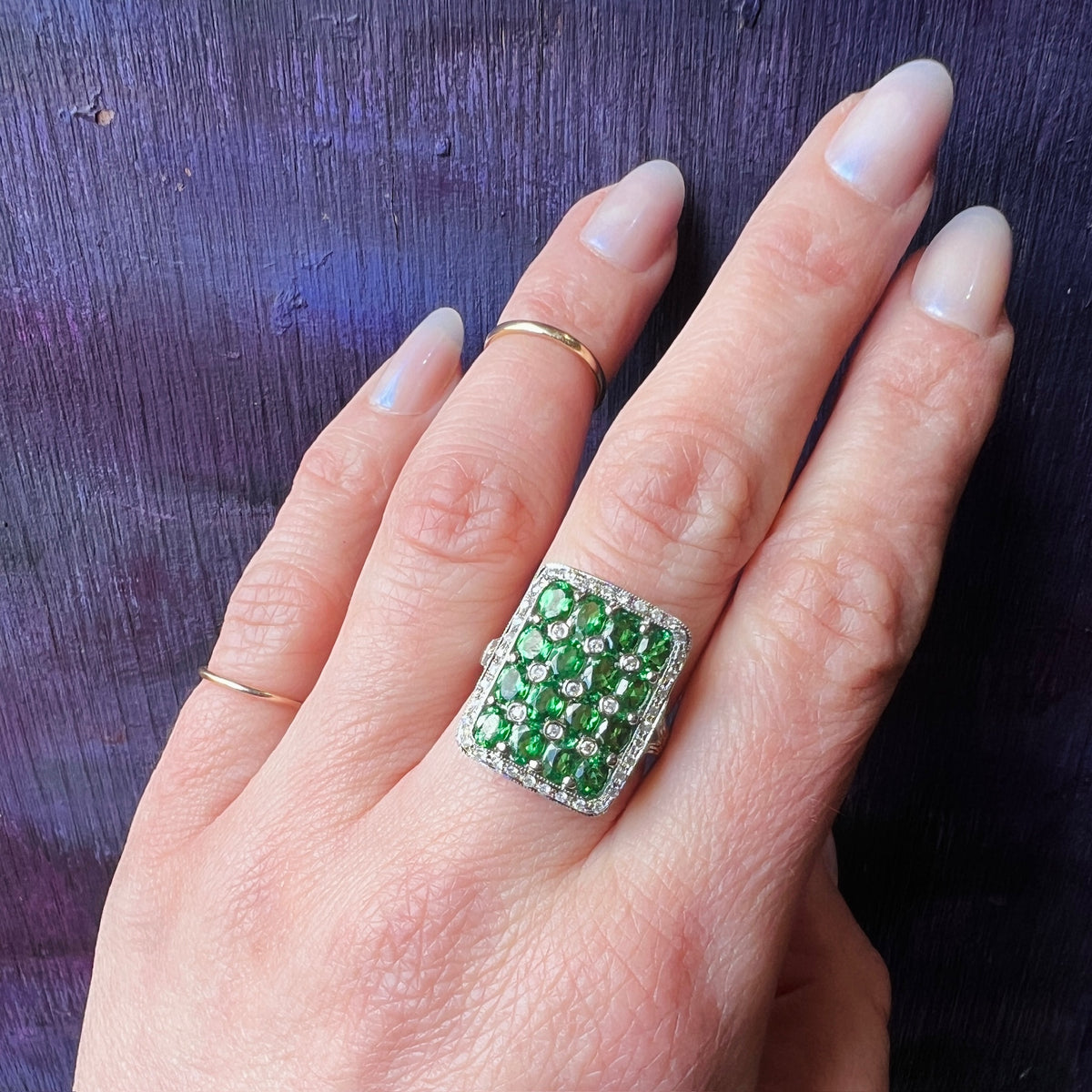 Stunning Tsavorite and Diamond Estate Panel Ring