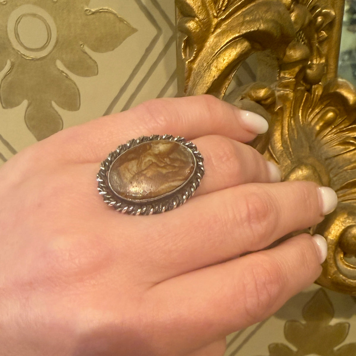 Petrified Wood in Sterling Silver Statement Ring