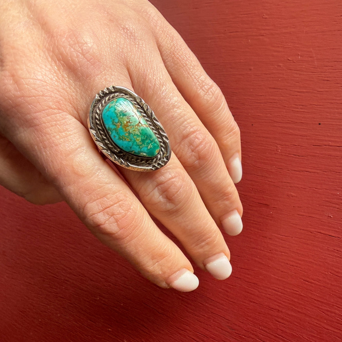 Lustrous Blue & Green Turquoise in Silver Ring