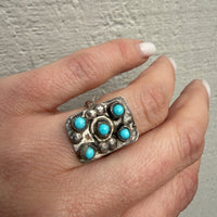 Turquoise Cabochons on Silver Panel Ring