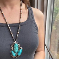 Superb Turquoise on Sterling & Gold Bead Necklace