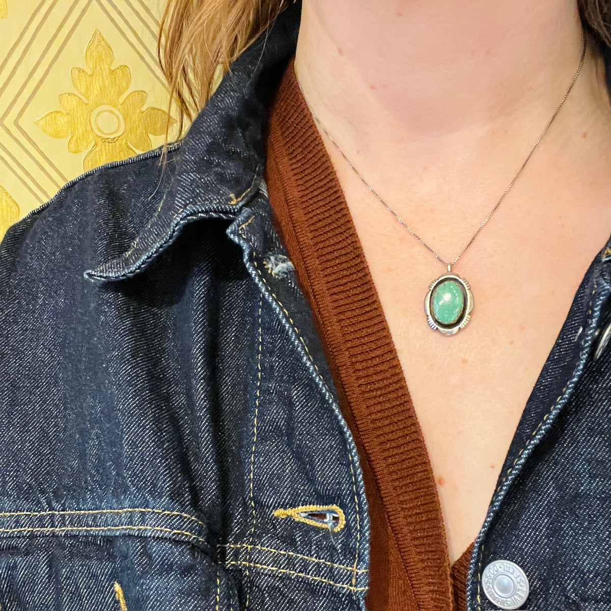 Stunning Turquoise & Sterling Silver Shadowbox Pendant by L.M. Nez