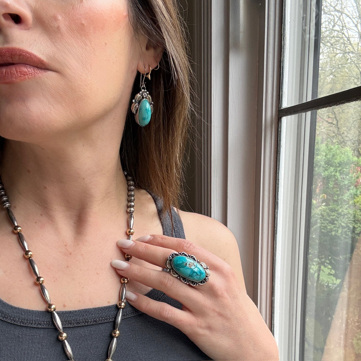 Dreamy Turquoise in Sterling & Gold Drop Earrings